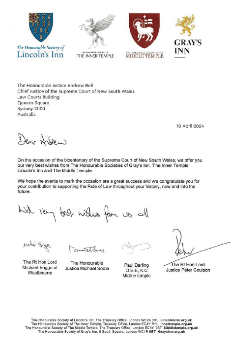 Message from The Inns of Court